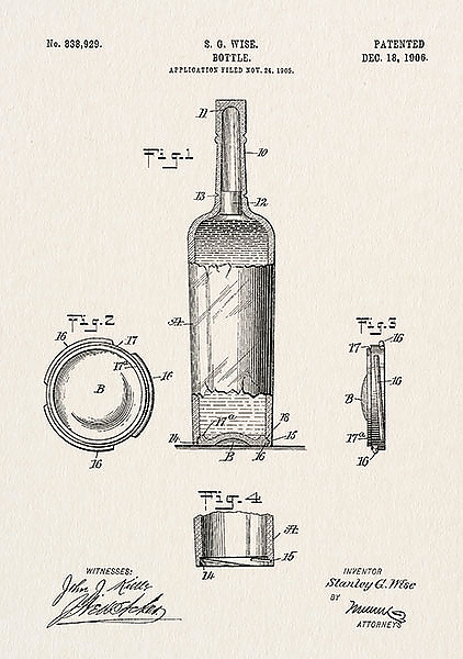 Патент на винную бутылку, 1906г