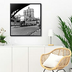 «История в черно-белых фото 286» в интерьере гостиной в скандинавском стиле над комодом