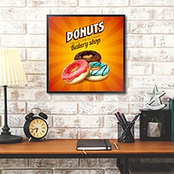 «Пончики, ретро плакат» в интерьере кабинета в стиле лофт над столом