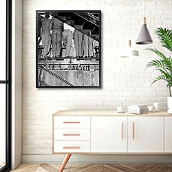 «История в черно-белых фото 528» в интерьере комнаты в скандинавском стиле над тумбой