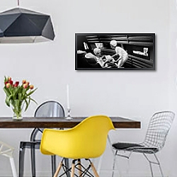 «История в черно-белых фото 1200» в интерьере столовой в скандинавском стиле с яркими деталями