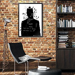 «Мужчина в шляпе и пенсне» в интерьере кабинета в стиле лофт с кирпичными стенами