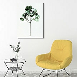 «Ветка зелени» в интерьере комнаты в скандинавском стиле с желтым креслом