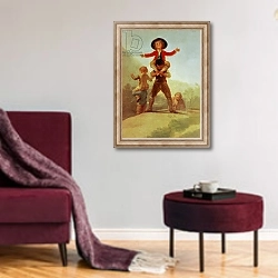 «The Little Giants, 1790-92» в интерьере гостиной в бордовых тонах