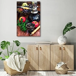 «Кальян и фрукты 2» в интерьере современной комнаты над комодом