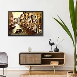 «Лодка на канале в Венеции» в интерьере комнаты в стиле ретро над тумбой