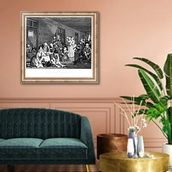 «Scene in Bedlam, plate VIII, from A Rake's Progress» в интерьере классической гостиной над диваном