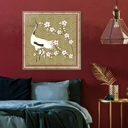 «The Cherry Blossom and the Crane» в интерьере спальни с акцентной стеной