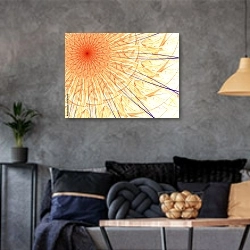 «Оранжевое солнце» в интерьере гостиной в стиле лофт в серых тонах