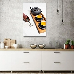 «Желтый китайский чай» в интерьере современной кухни над раковиной