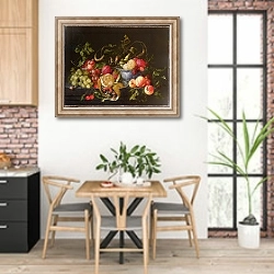 «A Still Life of Fruit» в интерьере кухни с кирпичными стенами над столом