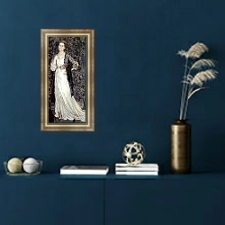 «Портрет Марины Эрастовны Маковской» в интерьере гостиной в оливковых тонах