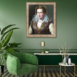 «Портрет Леди 3» в интерьере гостиной в зеленых тонах