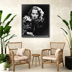 «Dietrich, Marlene» в интерьере комнаты в стиле ретро с плетеными креслами