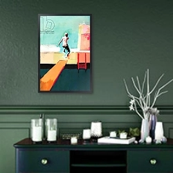 «Pool Day, 2011, Collage on Paper» в интерьере прихожей в зеленых тонах над комодом