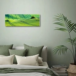 «Чехия. Зеленая панорама Моравии» в интерьере современной спальни в зеленых тонах