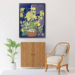 «Daffodils with Jug» в интерьере классической спальни с темными стенами