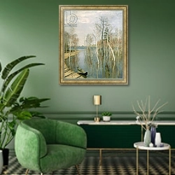 «Spring, High Water, 1897» в интерьере гостиной в зеленых тонах