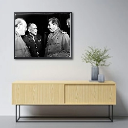 «История в черно-белых фото 517» в интерьере в скандинавском стиле над тумбой