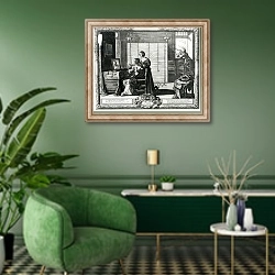 «Visus La Veve, 17th Century» в интерьере гостиной в зеленых тонах