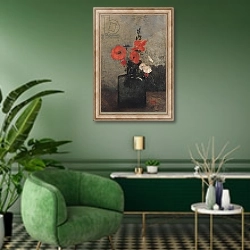 «Flowers, 1857» в интерьере гостиной в зеленых тонах