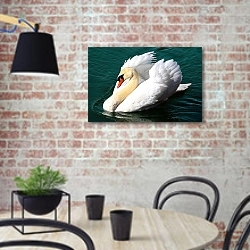 «Грациозный белый лебедь на воде» в интерьере кухни в стиле лофт с кирпичной стеной