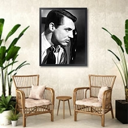 «Grant, Cary 23» в интерьере комнаты в стиле ретро с плетеными креслами