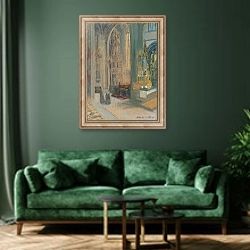 «Interiér košického dómu» в интерьере зеленой гостиной над диваном