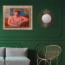 «Portrait of Marjorie Gertler, 1933» в интерьере классической гостиной с зеленой стеной над диваном