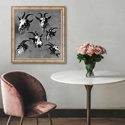 «Six studies of goat heads» в интерьере в классическом стиле над креслом