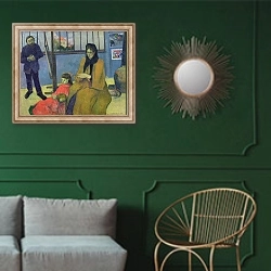 «The Schuffenecker Family, or Schuffenecker's Studio, 1889» в интерьере классической гостиной с зеленой стеной над диваном
