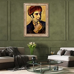 «Портрет Франца Марка» в интерьере гостиной в оливковых тонах