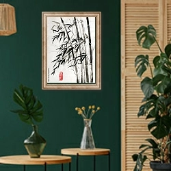«Бамбук - символ долголетия и процветания» в интерьере в этническом стиле с зеленой стеной