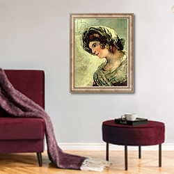 «The Milkmaid of Bordeaux, c.1824 2» в интерьере гостиной в бордовых тонах
