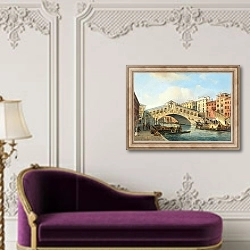 «Venice, the Grand Canal with the Rialto Bridge» в интерьере в классическом стиле над банкеткой