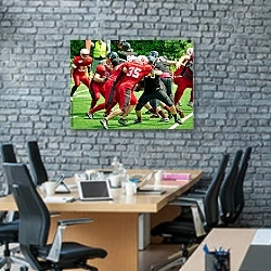 «Американский футбол» в интерьере современного офиса с черной кирпичной стеной