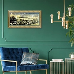 «Перед атакой. Под Плевной. 1877-1878» в интерьере в классическом стиле с зеленой стеной