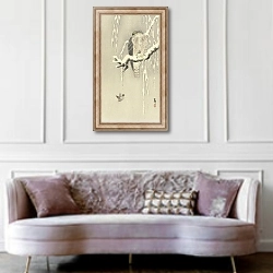 «Hawk with captive tree sparrow» в интерьере гостиной в классическом стиле над диваном