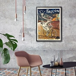 «Poster advertising Falcon bicycles, c.1894» в интерьере в стиле лофт с бетонной стеной