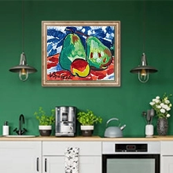 «Two Apples And A Pear» в интерьере кухни с зелеными стенами