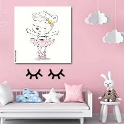 «Медвежонок - балерина» в интерьере детской комнаты для девочки в розовых тонах
