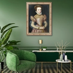 «Портрет леди 3 1» в интерьере гостиной в зеленых тонах