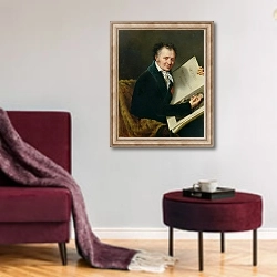 «Portrait of Dominique Vivant Baron Denon, 1808 2» в интерьере гостиной в бордовых тонах