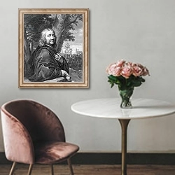 «Self Portrait, engraved by Gerard Edelinck» в интерьере в классическом стиле над креслом