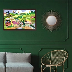 «The Wedding 2» в интерьере классической гостиной с зеленой стеной над диваном