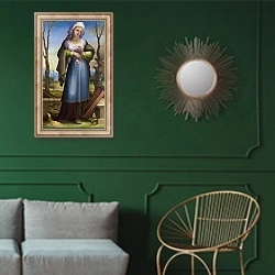 «Марсия» в интерьере классической гостиной с зеленой стеной над диваном