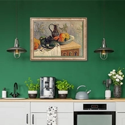 «Teiera, Brocca e Frutta, 1899» в интерьере кухни с зелеными стенами