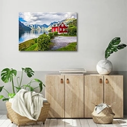 «Маленький дом в норвежских фьордах» в интерьере современной комнаты над комодом