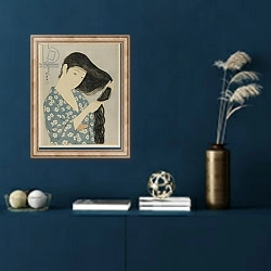 «Woman Combing Her Hair, Taisho era, March 1920» в интерьере в классическом стиле в синих тонах