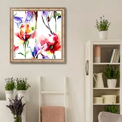 «Акварель. Цветочный принт» в интерьере комнаты в стиле прованс с цветами лаванды
